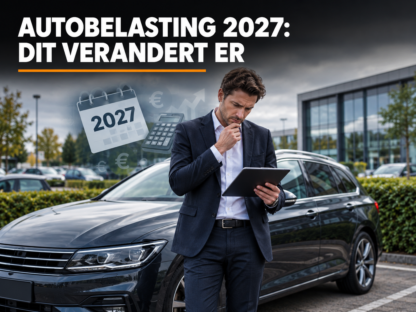 Zakelijke rijder bij bedrijfsauto met documenten over de autobelasting 2027