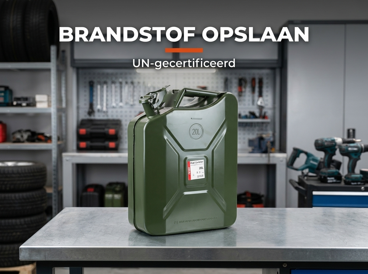 UN-gecertificeerde metalen jerrycan 20L brandstof veilig opslaan