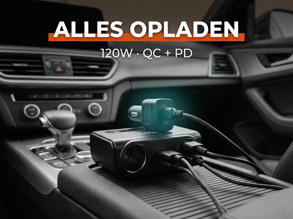 Alles opladen in de auto: 12V splitter met 120W USB-C snellader - VCTparts.nl