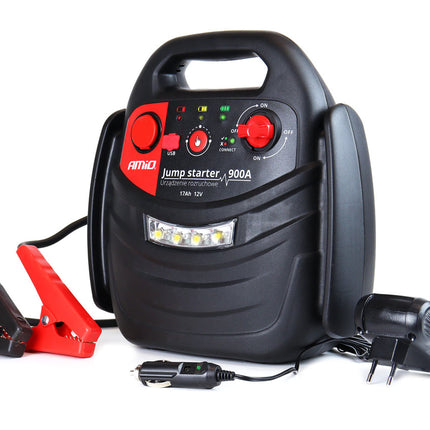 AMiO Jump Starter 12V 17Ah 900A 4in1 – Multifunctioneel Auto Accu Starter, Powerbank en Compressor JS01 Noodsituatie