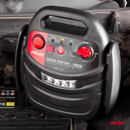 AMiO Jump Starter 12V 17Ah 900A 4in1 – Multifunctioneel Auto Accu Starter, Powerbank en Compressor JS01 Noodsituatie