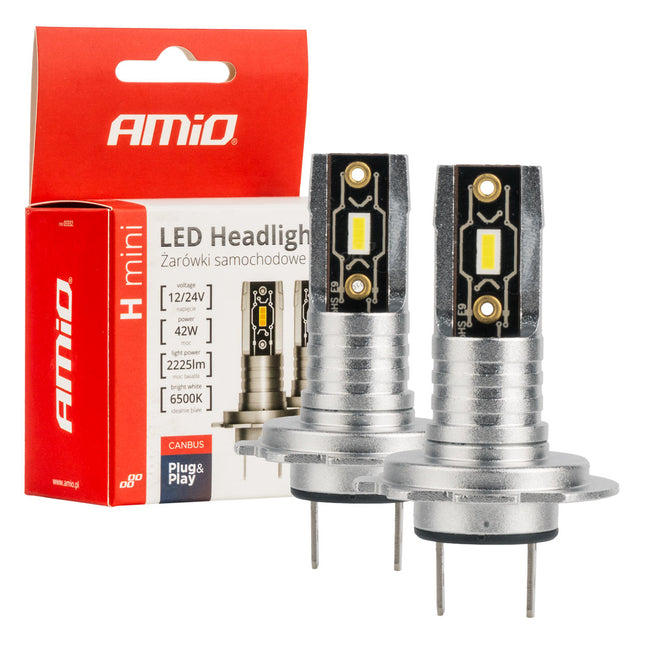AMIO DIMLicht LED H7 Mini 6500K Weiß (Set) [Weiße Scheinwerfer - Weiße Dimlights]