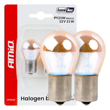 AMiO LumiTec PY21W Amber Chrome Halogeen Autolampen – BAU15s 12V 21W (2 stuks)