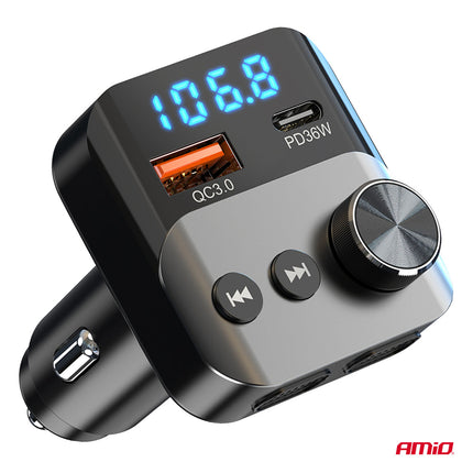 Joyroom Bluetooth Music FM Transmitter Pro Handfree Call mit Bassbooster USB-C & 2X USB-A Ladegerät Schwarz