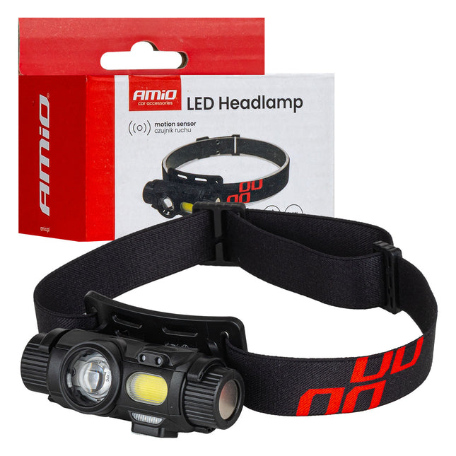 AMiO LED Hoofdlamp XPG+COB 1200mAh Met Bewegingssensor - USB Oplaadbaar en Verstelbare Hoofdband - voor Werk Outdoor en Noodsituaties