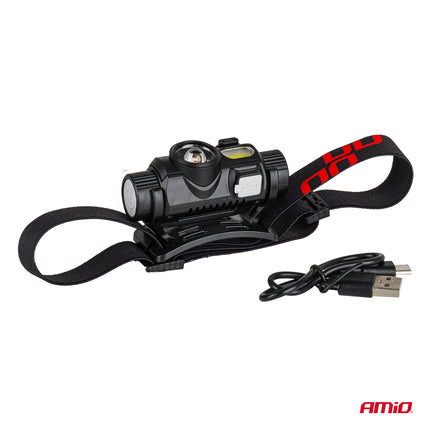 AMiO LED Hoofdlamp XPG+COB 1200mAh Met Bewegingssensor - USB Oplaadbaar en Verstelbare Hoofdband - voor Werk Outdoor en Noodsituaties