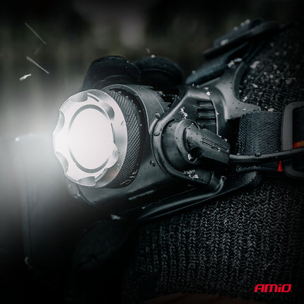 AMiO LED Hoofdlamp T6 3600mAh Met Zoomfunctie - Aluminium Behuizing en Oplaadbare Batterijen voor Outdoor Werkplaats en Noodsituaties