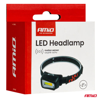 AMiO LED Hoofdlamp COB 1800mAh met Bewegingssensor - USB Oplaadbaar en Verstelbare Hoofdband - Voor Outdoor Workshop en Noodsituaties