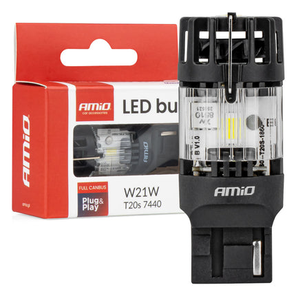 AMiO LED Lamp LumiTec T20S 7440 W21W 12V FULL CANBUS – Krachtige Witte LED Vervanger (1 stuk)