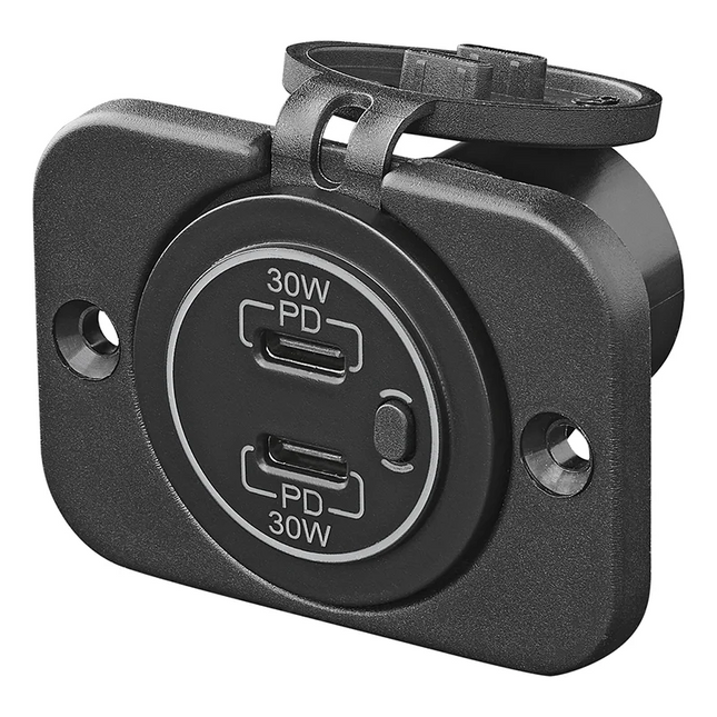 ProPlus USB Snellader Inbouw Type C 2 Weg 12V 24V met Montageplaat