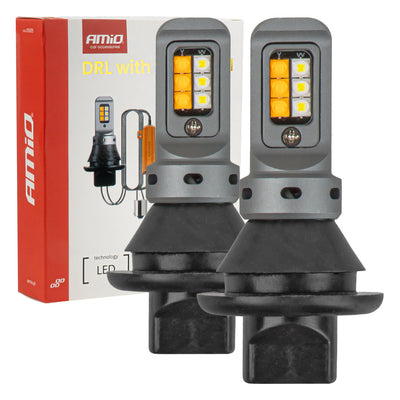 AMiO DRL 2in1 LED Dagrijverlichting met Richtingaanwijzer BA15S 1156 - 12 SMD 3535 Wit Oranje Canbus 12V 24V Set van 2 Autolampen met Relais