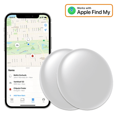 2 -Pack Smart Tag Bluetooth/GPS -Standort -Tracker mit Live -Tracer -Karten und Anti -Deith -Funktion - funktioniert mit meiner App - iOS/iPhone - White