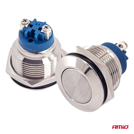 AMiO Runder Edelstahlschalter 19mm AN/AUS 5A 12V 230V - Langlebiger Auto- und Elektronikschalter für die Panelmontage