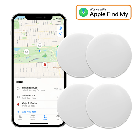 VCTparts 4 - Pack Smart Tag Bluetooth/GPS Locatie Tracker met Live Maps en Anti - Diefstal Functie - Werkt met Zoek Mijn App - IOS/iPhone - Wit Combideal 1