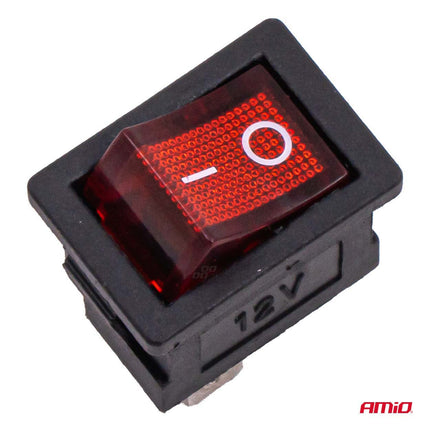 AMiO Einbau-Hebelschalter 20A 12V 24V - Professioneller Auto-Schalter mit roter LED-Anzeige für 12V und 24V Fahrzeuge