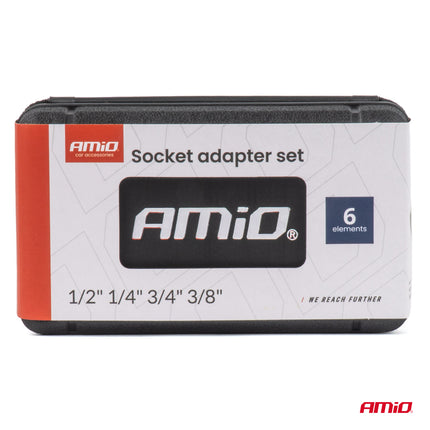 AMiO Dopadapterset 6-delig 1/4"-3/8"-1/2"-3/4" - Verloopset voor Dopsleutels