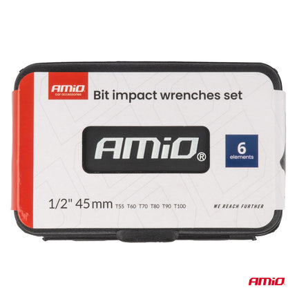 AMiO Bit Slagdoppenset T55-T100 6-delig - Torx Krachtdoppen