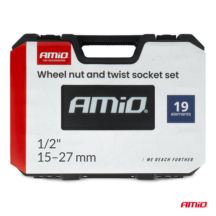 AMiO Wielmoerdoppenset 19-delig 15-25mm - Voor Vastgeroeste en Beschadigde Moeren