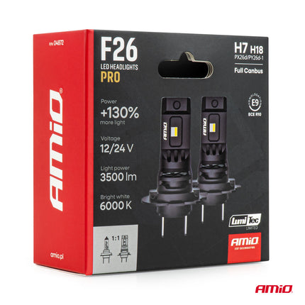 AMiO LumiTec F26 Night Breakers H7 H18 +130% PRO LIMITED LED-Scheinwerfer - 68W 12V 24V FULL CANBUS Abblendlicht Fernlicht