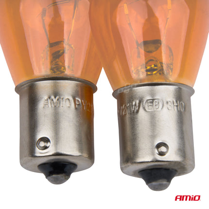 AMiO Halogeenlampen PY21W BA15S 12V Amber – Set van 2 Krachtige Signaalverlichting - VCTparts.nl