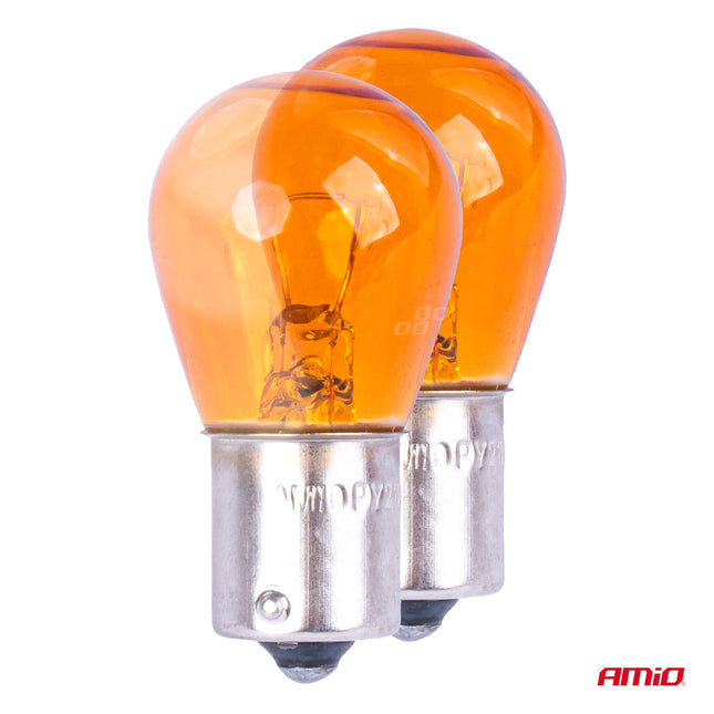 AMiO Halogeenlampen PY21W BA15S 12V Amber – Set van 2 Krachtige Signaalverlichting - VCTparts.nl