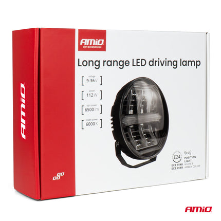 AMiO LED-Arbeitsscheinwerfer 112W 12V-24V mit großer Reichweite und Positionslicht für Lkw, Geländefahrzeuge, Baumaschinen und Landwirtschaft