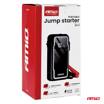 AMiO Portable 3-in-1 Jump Starter LED Powerbank – 12V 12Ah – 1600A – Compact en Krachtig