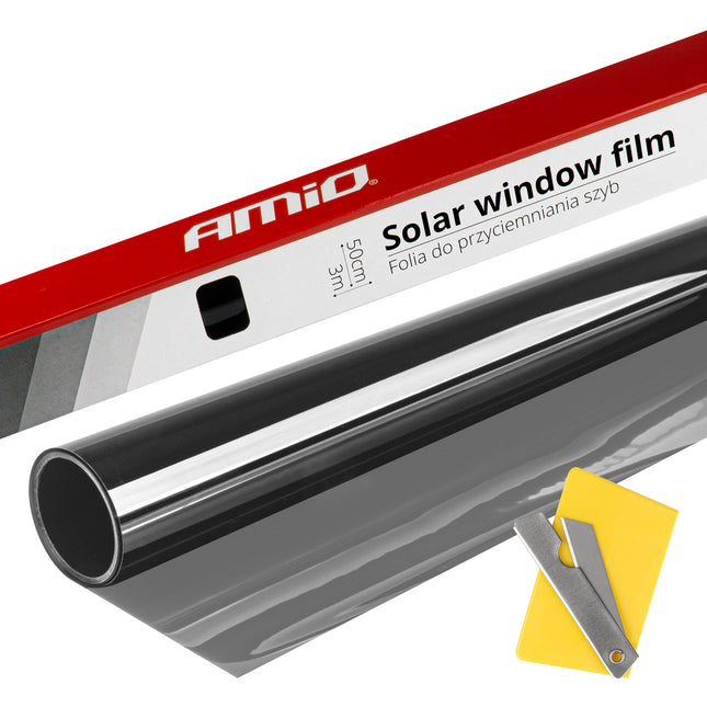 AMiO Autoraam Folie Tint Vinyl Zwart 50x300cm (60%) zwarte Ramenfolie 2 stuks voor Zonwering en Privacy met Strijkpas (set) - VCTparts.nl
