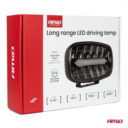 AMiO LED-Arbeitsscheinwerfer, oval, 109 W, 12–24 V, mit großer Reichweite und Positionslicht für LKW, Geländewagen, Baumaschinen und Landwirtschaft