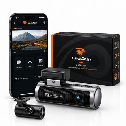 HawkDash 4K Dashcam Vorne und Hinten mit WiFi und GPS – Dual Dashcam mit Rückfahrkamera, Sony Starvis 2 Nachtsicht, 170° Weitwinkel und Parkmodus [USB-C 3840x2160]