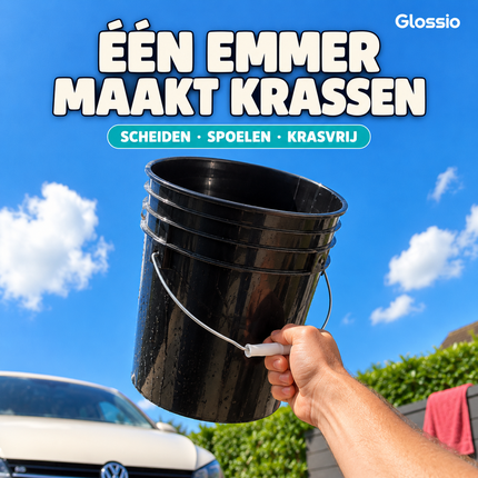 Glossio Detailing Emmer 20 Liter Zwart met Deksel – Stevige Wasemmer voor Krasvrij Wassen