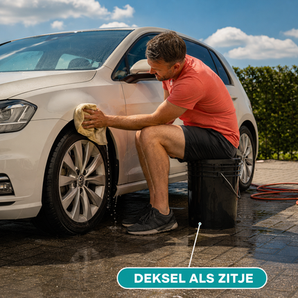 Glossio Detailing Emmer 20 Liter Zwart met Deksel – Stevige Wasemmer voor Krasvrij Wassen