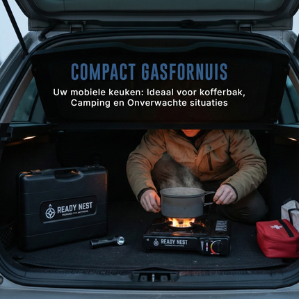 ReadyNest Draagbaar Nood Gasstel Campingkooktoestel Fornuis – Ideaal voor Noodpakket, Prepping en Buitenavonturen