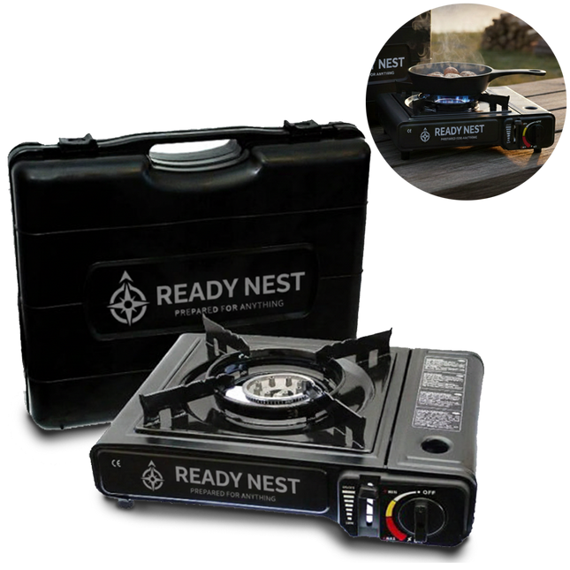 ReadyNest Draagbaar Nood Gasstel Campingkooktoestel Fornuis – Ideaal voor Noodpakket, Prepping en Buitenavonturen