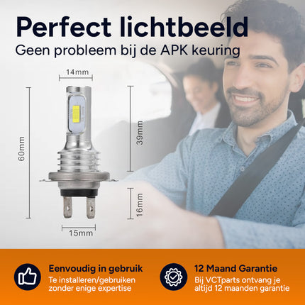 Dimlicht LED H7 8000K IJsblauwe Koplampen (set) – Autolamp Xenonlook Helder Wit/Blauw Licht voor Verbeterd Zicht en Stijl - VCTparts.nl