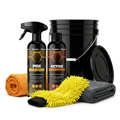 Glossio Bucketdeal – 6-delig Compleet Autowas Startpakket met Emmer, Shampoo en Droogdoek