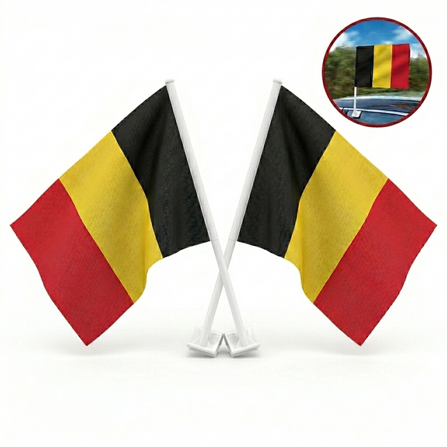 Belgische Autovlaggen Set 2 Stuks – België Vlag Auto – 30 x 45 cm – Inclusief Raamhouders – WK 2026 Rode Duivels Supporters
