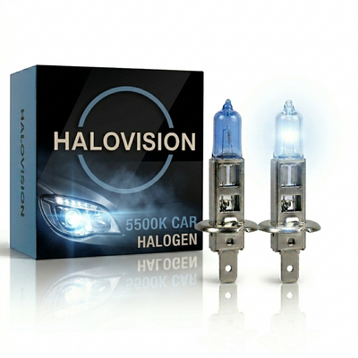 HaloVision Halogeen Koplampen H1 – 12V 3000Lm 5500K Koud Wit – Blauw Glas Super White Dimlicht Grootlicht Halogeenlampen Set van 2 Autolampen