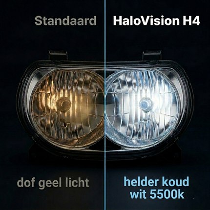 HaloVision Halogeen Koplampen H4 – 12V 3000Lm 5500K Koud Wit – Blauw Glas Super White Dimlicht Grootlicht Halogeenlampen Set van 2 Autolampen