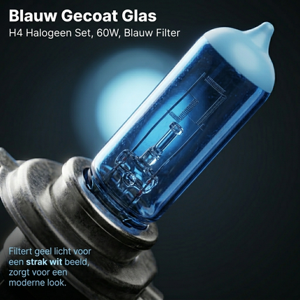 HaloVision Halogeen Koplampen H4 – 12V 3000Lm 5500K Koud Wit – Blauw Glas Super White Dimlicht Grootlicht Halogeenlampen Set van 2 Autolampen