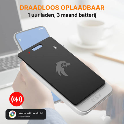 HawkDash Ultradunne Global GPS Android Tracker Card – Draadloos Opladen Waterdichte Smart Wallet Tracker Compatibel met Google Find My Device