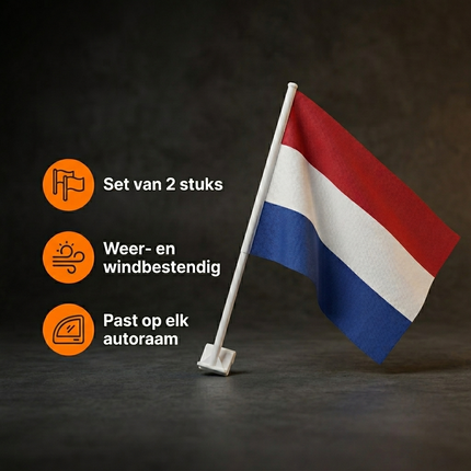 Nederlandse Autovlaggen Set 2 Stuks – Holland Nederland Vlag Auto – 30 x 45 cm – Inclusief Raamhouders – WK 2026 Oranje Supporters