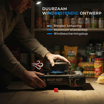 ReadyNest Draagbaar Nood Gasstel Campingkooktoestel Fornuis – Ideaal voor Noodpakket, Prepping en Buitenavonturen