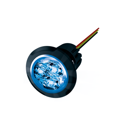 Ronde LED Flitser Blauw - 3 LEDs 12-24V Inbouwmontage - VCTparts.nl