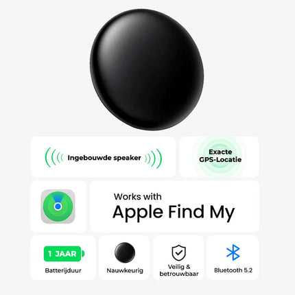 Smart Tag Bluetooth/GPS Hondentracker – Volg je Huisdier met Tracer Maps en Zoek Mijn App iOS/iPhone – Zwart - VCTparts.nl
