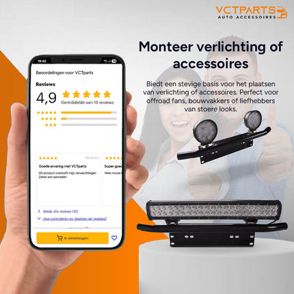 Universele Zilveren Bullbar Kentekenhouder Beugel – Voorbumper Nummerplaat Frame voor LED Bar en Offroad Verlichting - VCTparts.nl