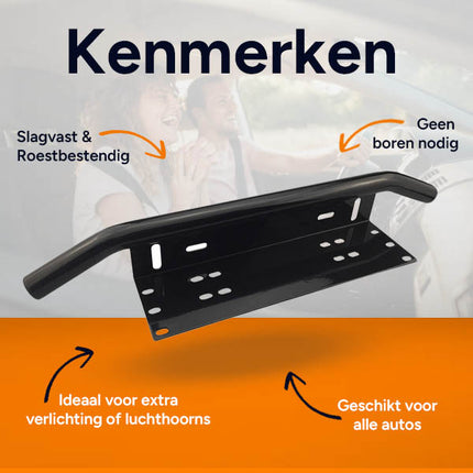Universele Zwarte Bullbar Kentekenhouder Beugel – Voorbumper Nummerplaat Frame voor LED Bar en Offroad Verlichting - VCTparts.nl