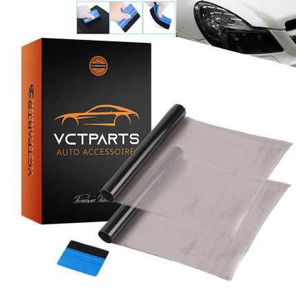 Voordeelset Koplamp en Achterlicht Lamp Folie Licht Wrap Zwart (2x folie + pasje) (30 x 60cm) - Smoke Tint Vinyl - VCTparts.nl