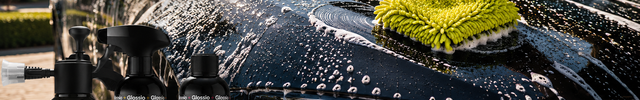 Detailing banner - auto met schuim en waterdruppels tijdens het wassen | VCTparts