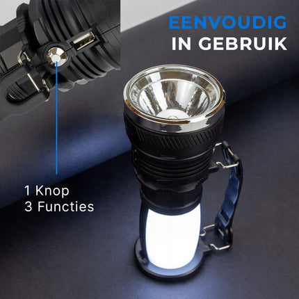 ReadyNest Solar LED Handlamp Zaklamp Lantaarn met 4 Functies – Oplaadbare Ronde Noodlamp Zonnepaneel of Stekker